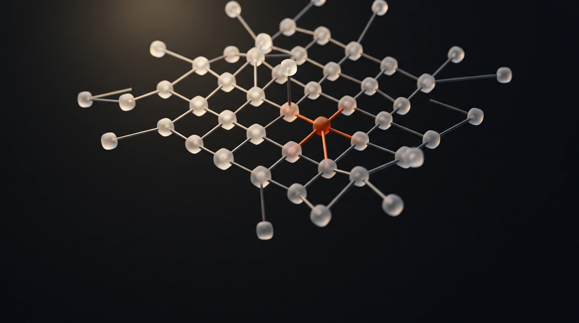 An abstract lattice of glass nodes assembling itself.