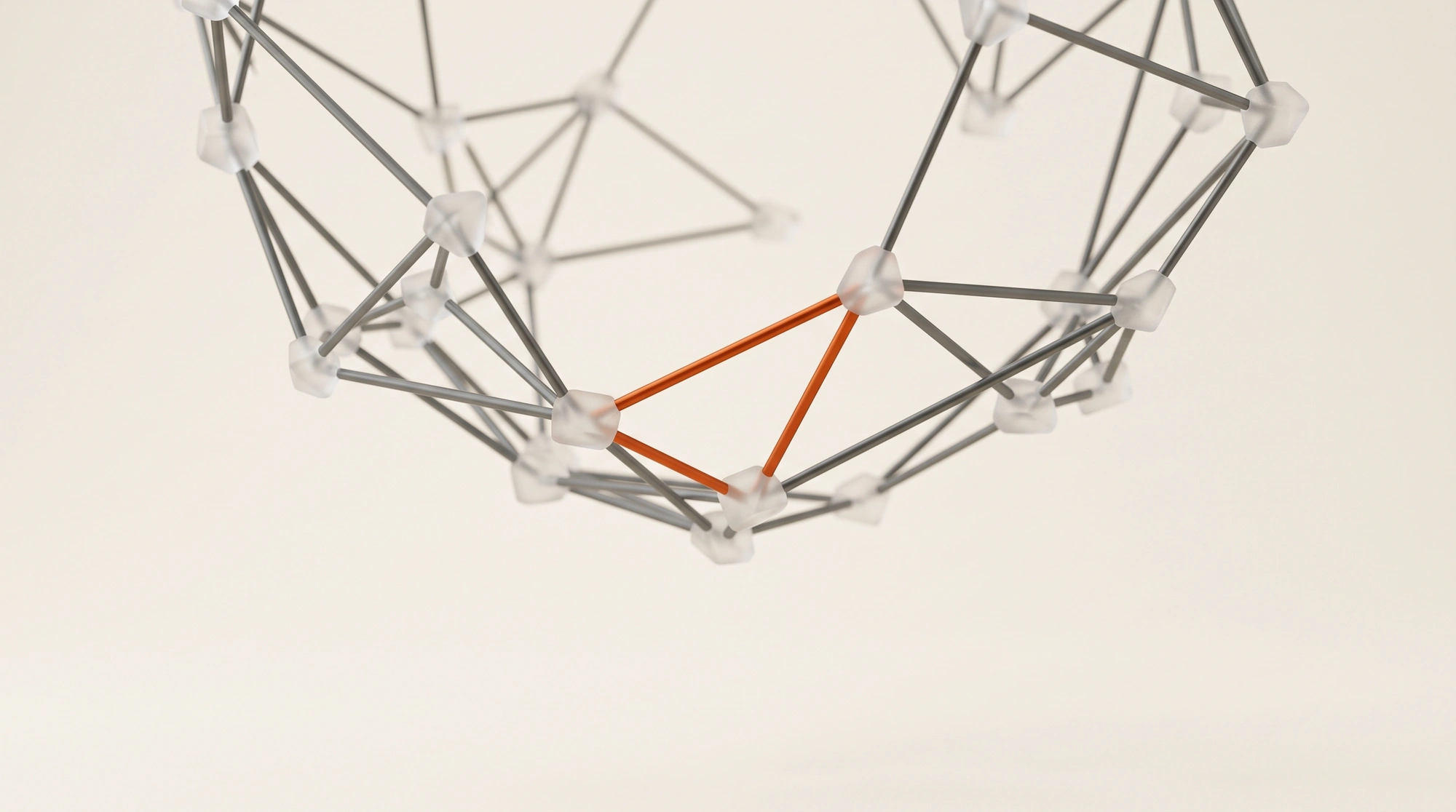 An abstract lattice of glass nodes assembling itself.
