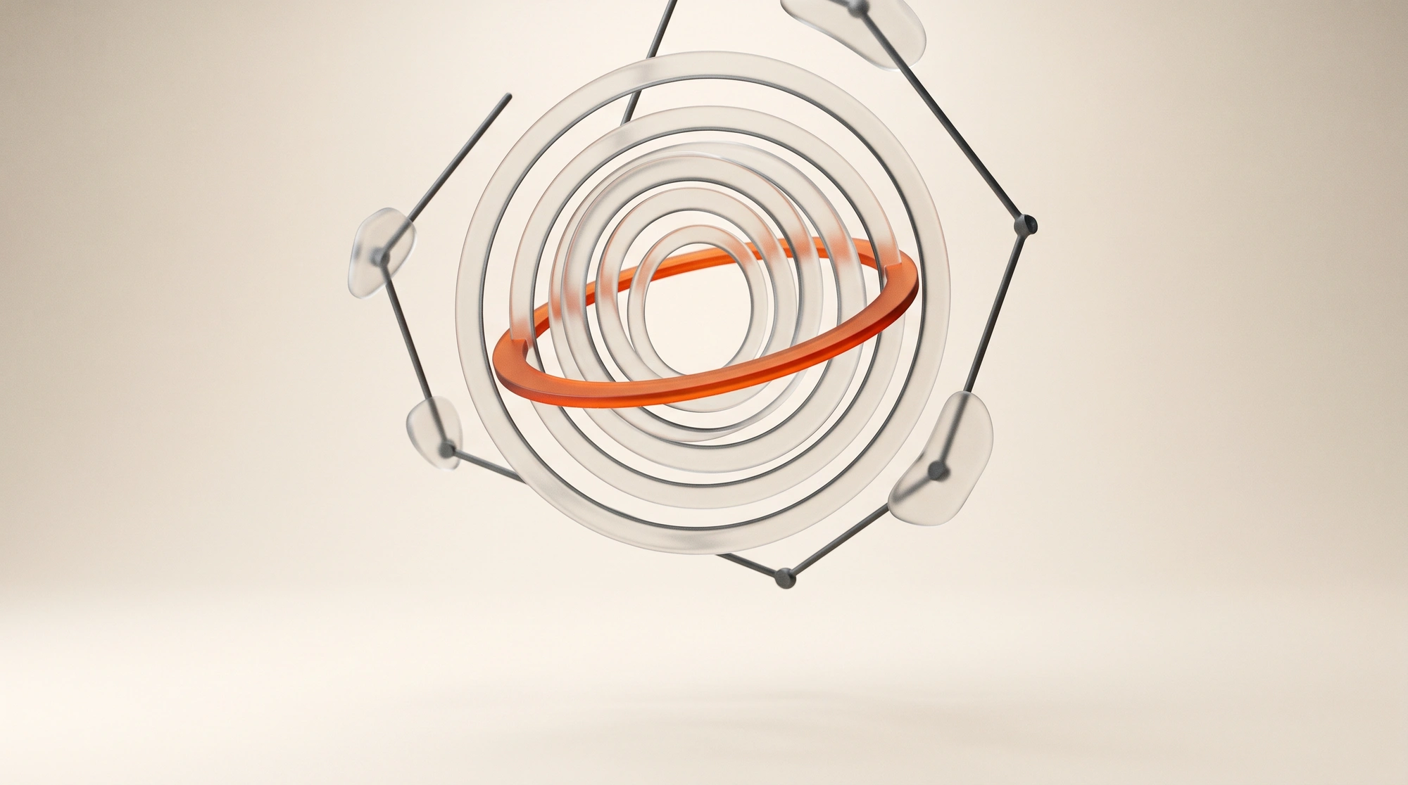 Abstract concentric glass rings with one ring highlighted.